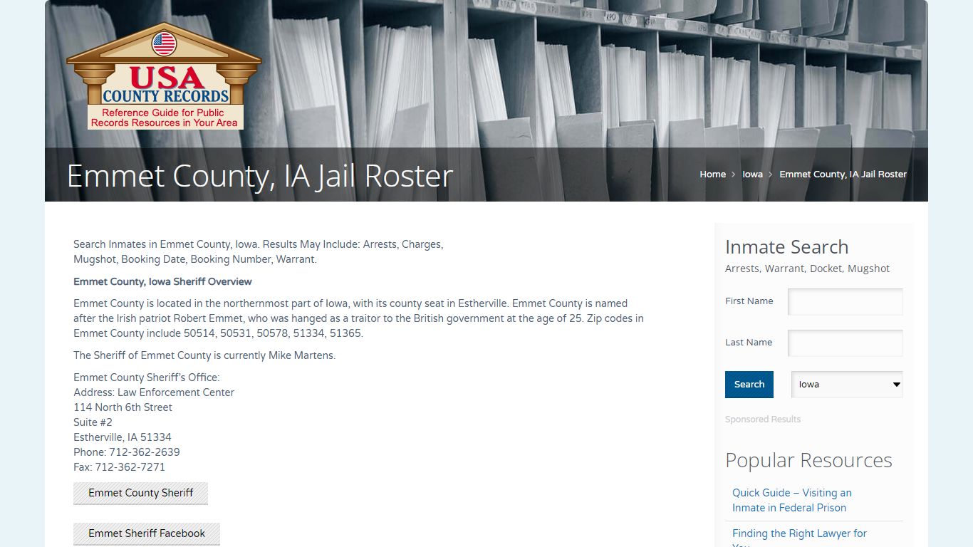 Emmet County, IA Jail Roster | Name Search